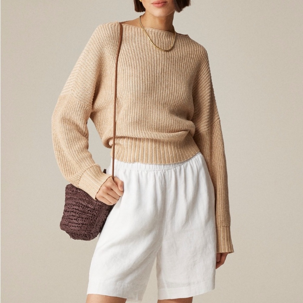 J Crew Beige Linen Funnel-neck Sweater XL